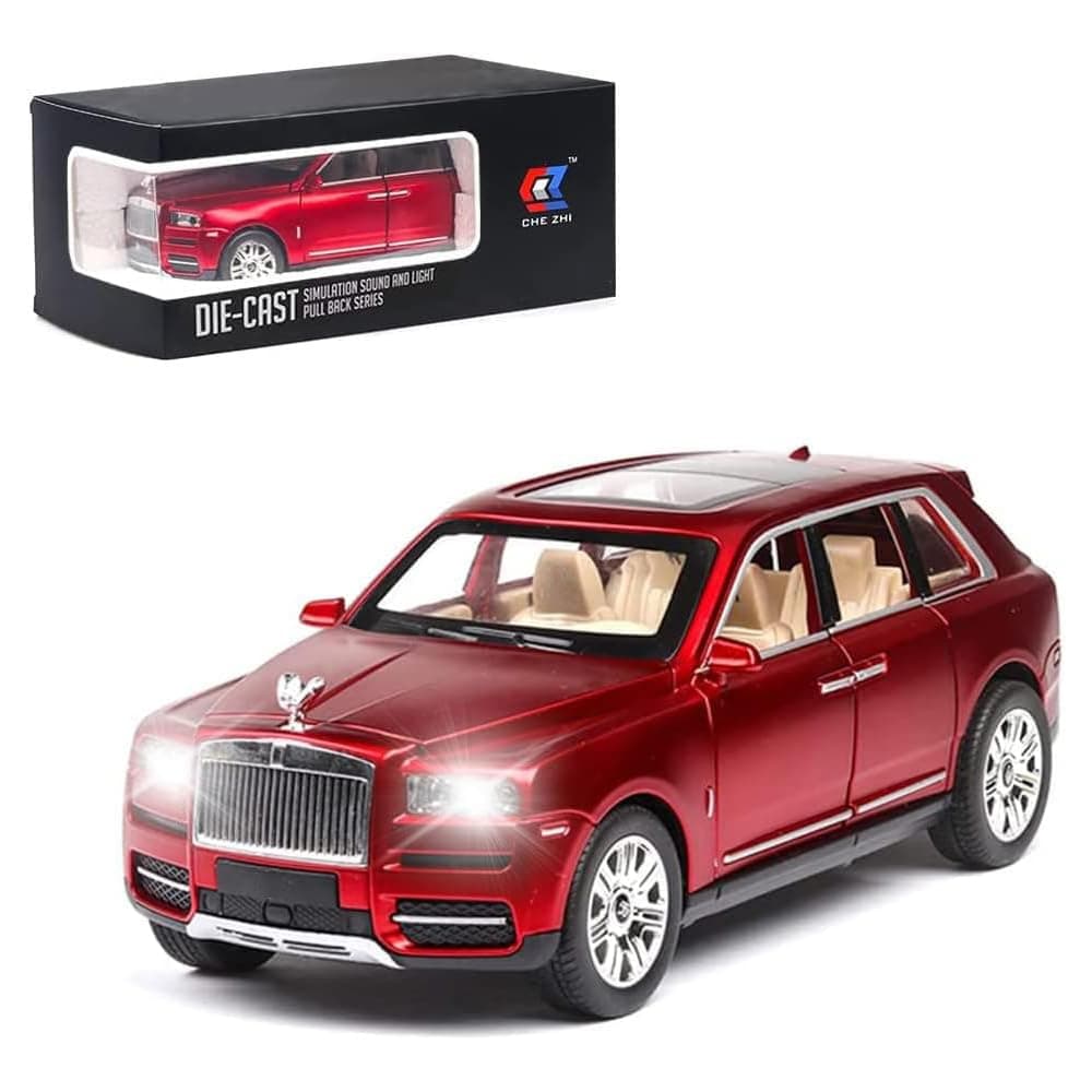 EROCK Exquisite Car Model 1/24 Rolls-Royce CULLINAN Model Car Toy, Zinc Alloy Pull Back Car Toy with Sound and Light for Kids Boy Girl Birthday Gift Children's Day Gift (Red-CULLINAN)