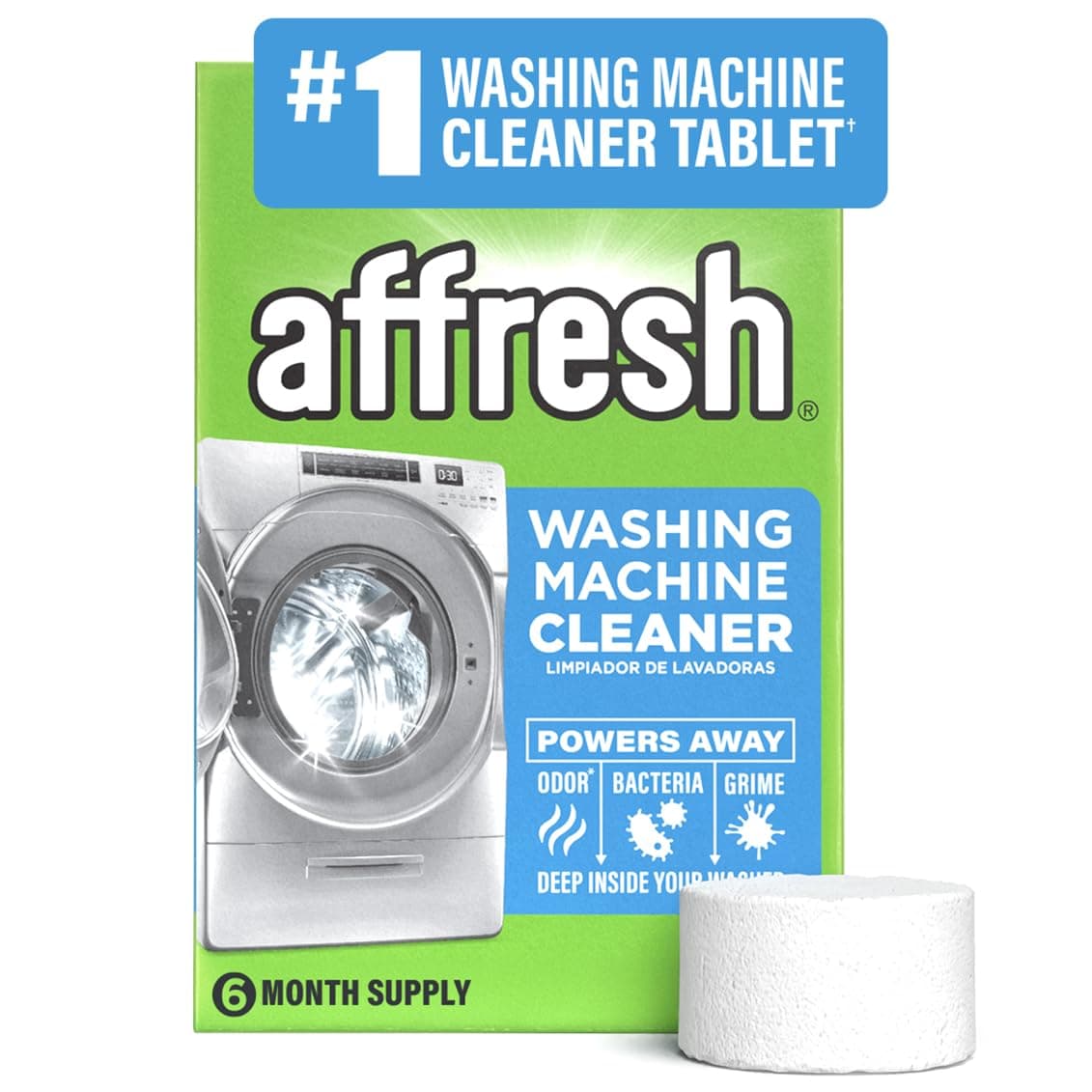 Affresh Washing Machine Cleaner, Helps Power Away Odor Causing Bacteria & Grime Deep Inside Pump, Valve & Hoses, 6 Time Release Tablets, 6 Month Supply