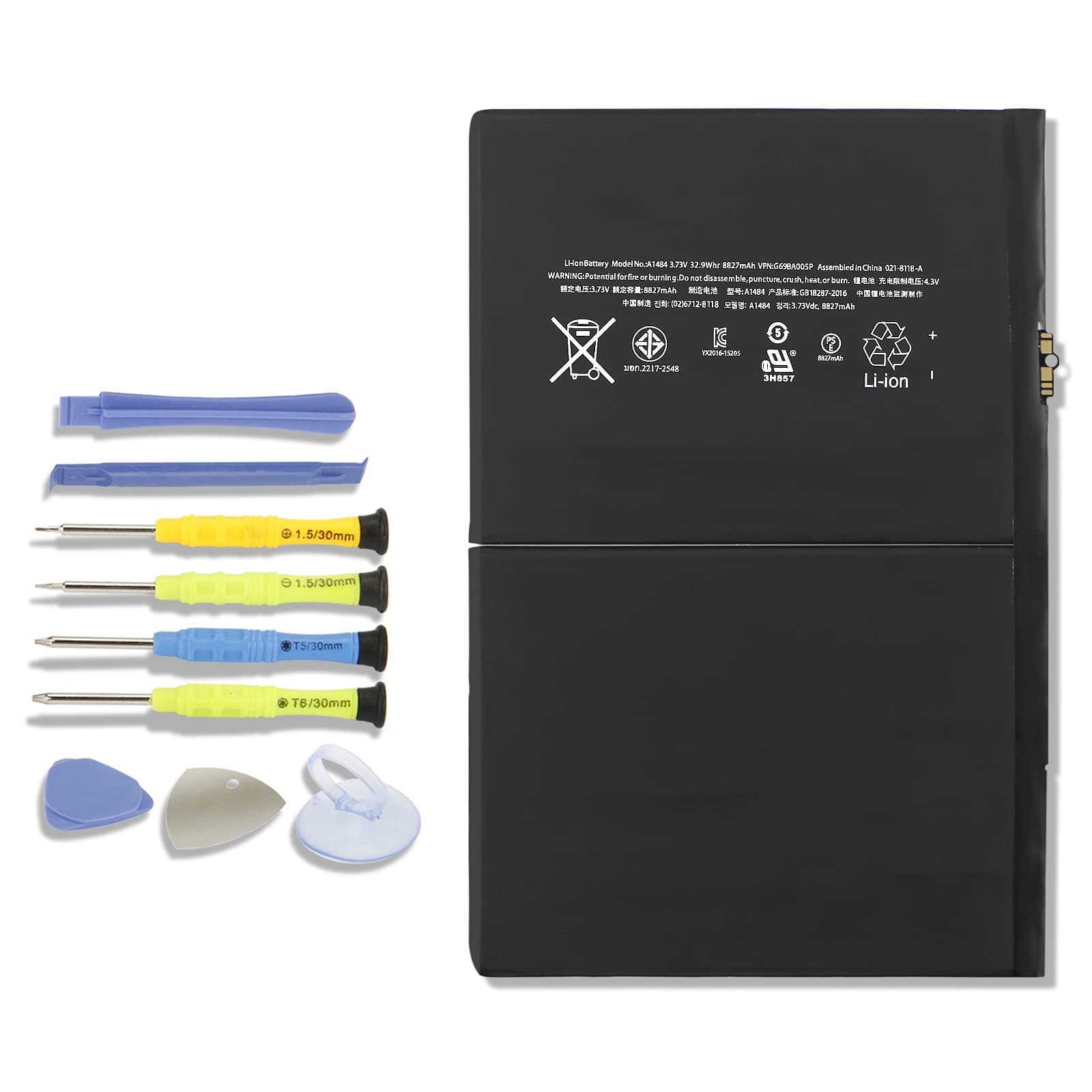 MULS A1484 Tablet Battery Compatible with Apple iPad Air 1, iPad 5th 6th 7th Gen, Fit for A1474 A1475 A1476 A1822 A1823 A1893 A1954 A2197 A2198 A2199 A2200 6712-6700 3.73V 8827mAh 32.9Wh