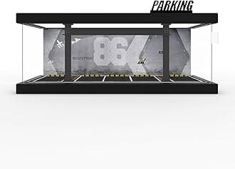 1/64 Diorama Plastic Display Case - Compatible with Hot Wheels Matchbox Mini GT Diecast Cars, for Model Car Display and Storage, Stackable Garage with LED Lights and Acrylic Cover (LM-86)