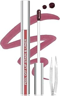 Lip Stain Peel Off Lip Liner Stain with Tweezer, Long Lasting Matte Lip Tint Tattoo, Highly Pigmented Color Lip Makeup, Waterproof Lipstick, Transfer-proof Lipstain for Women, Mauve