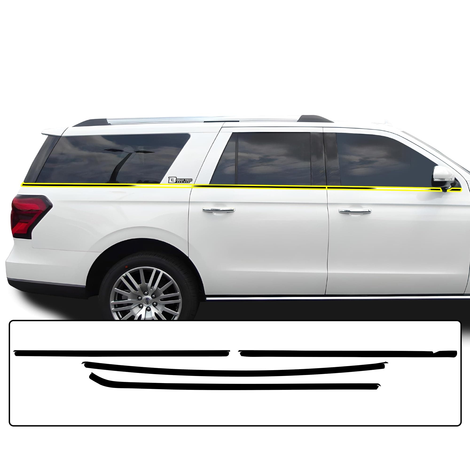 BOGAR TECH DESIGNS for Ford Expedition Max 2018-2024 Side Window Chrome Delete – Precut Vinyl Trim Overlay, Gloss Black Blackout Appearance