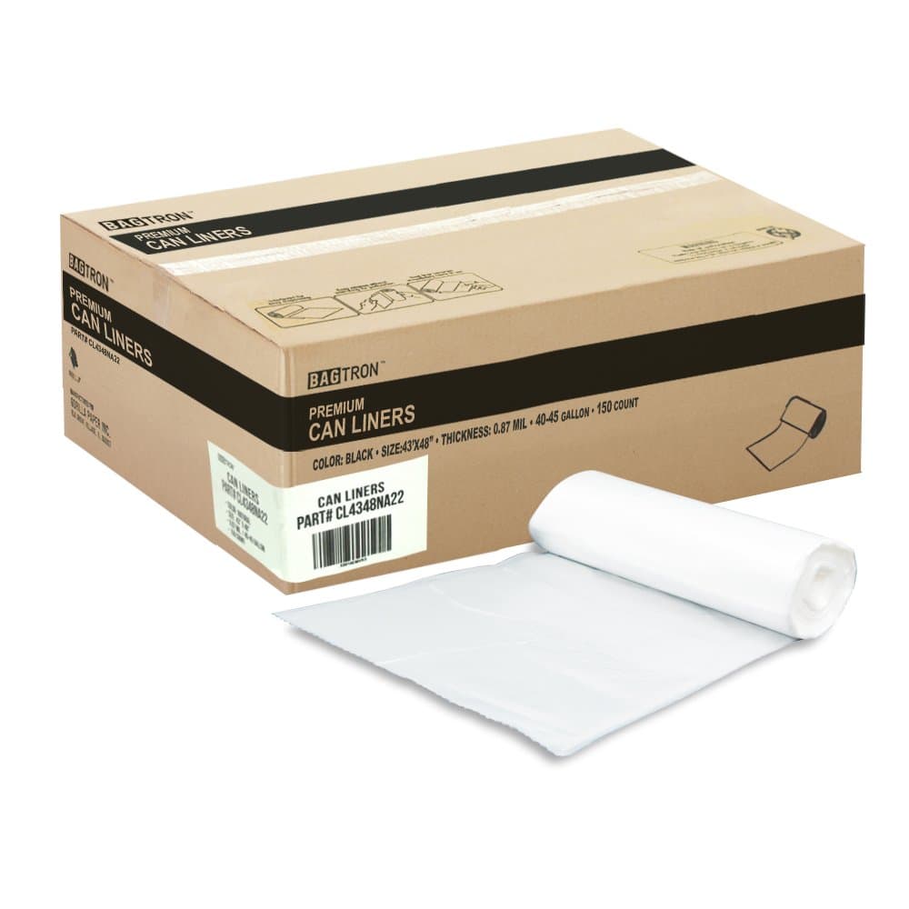 Bagtron Natural Clear 150 Can Liners 43" x 48" 42-45 Gallon 22 Micron Pure HDPE
