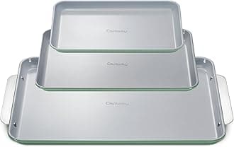 Non-Stick Ceramic Baking Sheet Trio - Naturally Slick Ceramic Coating - Non-Toxic, PTFE & PFOA Free - 18 x 13" Large, 15 x 10" Medium, & 9" x 13" Small - Sage