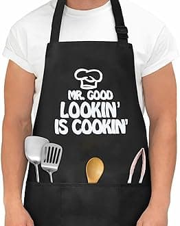 Aomig Kitchen Apron Couple Chef Aprons, Adjustable Bib Apron with 3 Pockets, Waterproof, Black, Unisex-Adults, Seniors, Retirees, Home Cooks