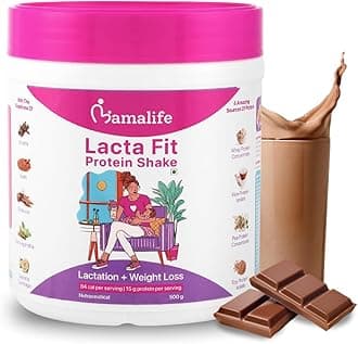 Lacta Fit Protein Powder Shake for Feeding Mothers. Postpartum Weight Loss, Better Lactation, Less Body Pain. Whey & Plant Protein Blend. Serving Size 25g. Total 500g per unit. Pack of 1.