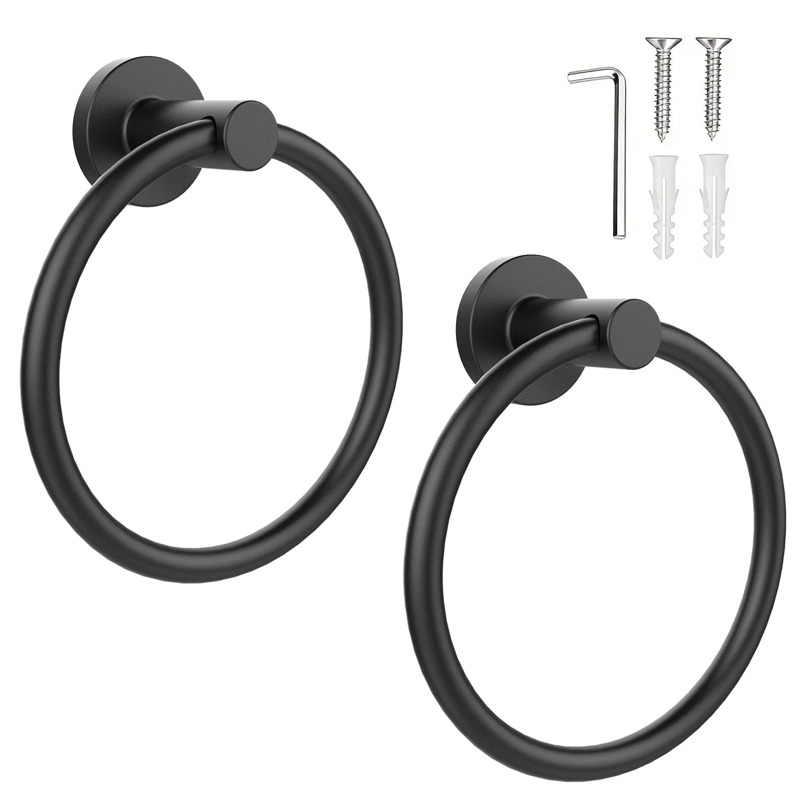SetSail Towel Holder for Bathroom Wall Matte Black Towel Ring Stainless Steel Heavy Duty Hand Towel Hanger for Bath, Kitchen, 2 Pack