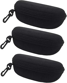 - 3Pcs Hardshell Sunglasses Case/Eyeglasses Box with Zipper and Hook For Men & Women Black