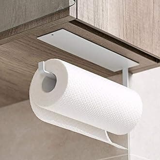 JJONE Paper Towel Holder, Wall Mounted Kitchen PaPer Roll Holder, Towel Rack Cabinet Napkins Storage Holder, Self Adhesive Toilet Roll Holder, Towel Tissue Paper Hanger for Bathroom, Kitchen (A-White)