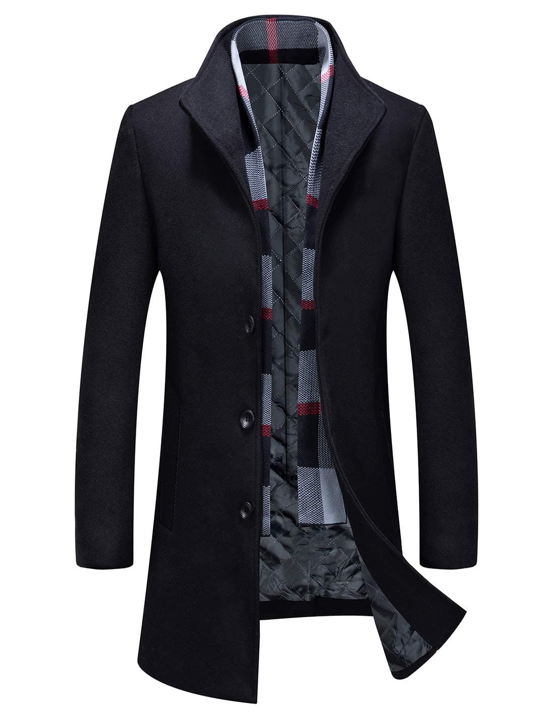 iCKER Mens Trench Coat Winter Wool Blend jacket Overcoat long Top Coat Warm Pea Coat