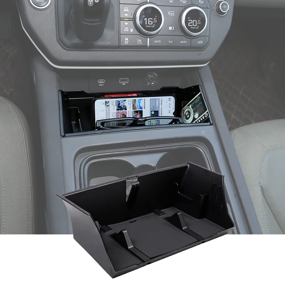 ABS Black Car Central Storage Box Phone Box For Land Rover Defender 90 110 130 2020-2022 Organizer Tray Car Accessories