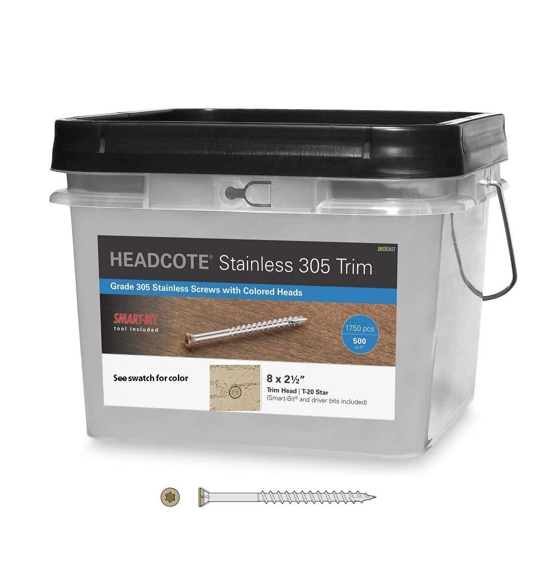Headcote #8 x 2-1/2" - #64 Sand - Stainless Steel Trim Head Deck Screws - 1750 pc. Pro Pack for 500 Sq. Ft. of Decking - STX64P08250