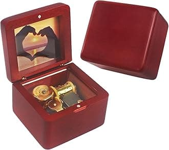 Sinzyo Natural Wooden Music Box with Customizable Photos Wind Up Musical Box Gifts for Christmas,Birthday and Valentine's Day(Simple Wine Red, Tone:Moonlight Densetsu)