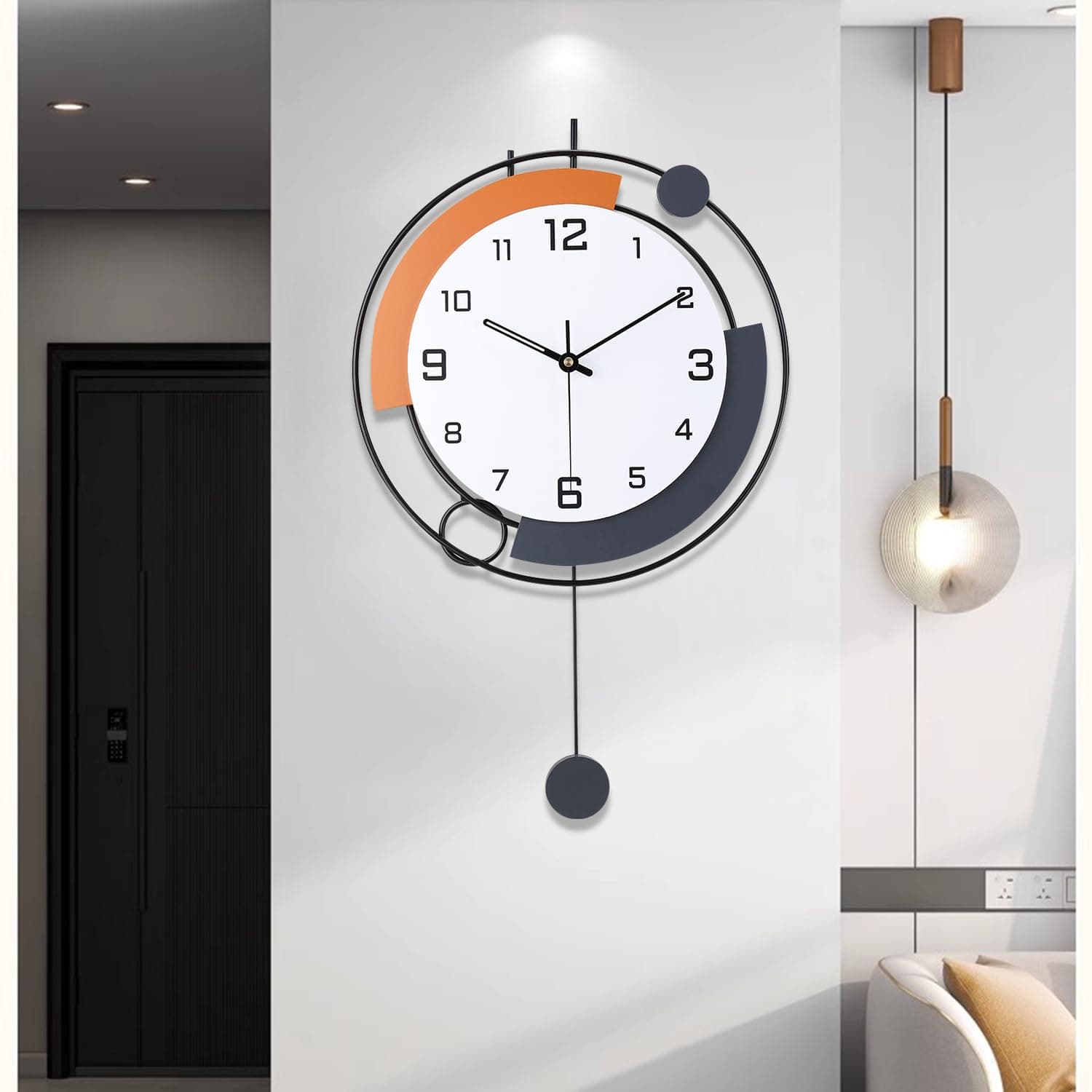 Decorative Wall Clocks with Pendulum,Silent Quality Quartz Battery Operated, Large Wall Clock for Living Room,Kitchen,Home,Bathroom,Bedroom Wall Decor,13x21inch
