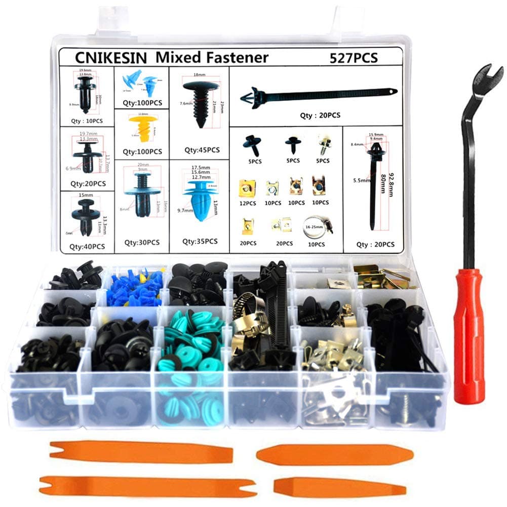 CNIKESIN 527Pcs Universal Car Fastener Clips Push Retainer Kit Bumper Clips Plastic Rivets Fasteners with Car Trim Removal Tool…
