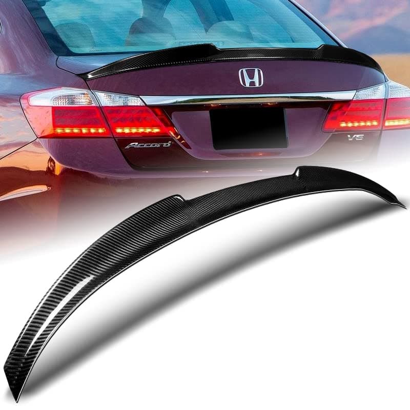 Rear Trunk Lid Spoiler Wing fit for compatible with 2013-2017 Honda Accord Sedan 4DR, Rear Trunk Spoiler Wing 100% Real Carbon Fiber, V-Style Trunk Tail Duck Bill Lid