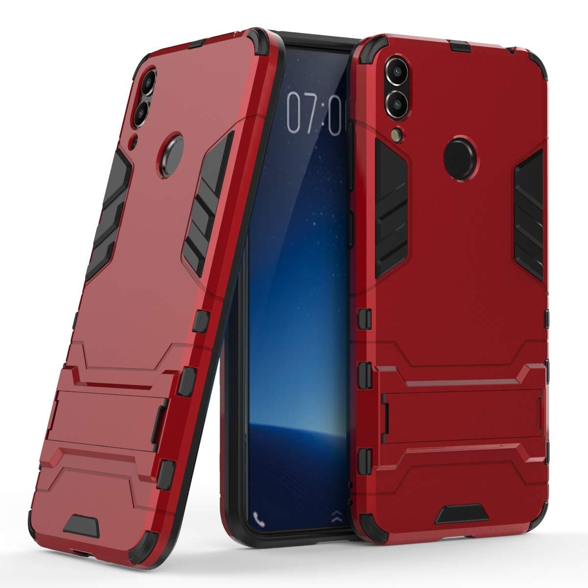 Compatible Huawei Honor 8C Case,ZCHENG [2 in 1] Iron Man Double Mix case, Heavy Armor Hard case Back Cover, with Stand for Huawei Honor 8C（Red）