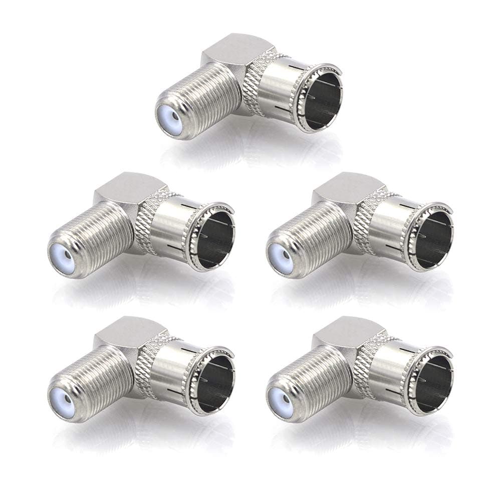 VCE 5 Pack Right Angle F Type RG6 Male to Female Coax Connector 90 Degree Quick Push On Adapter Plug