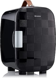 PRO6 Mini Fridge 6L / 8 Can – Quiet & Energy-Efficient, USB & AC Powered Small Fridges for Bedrooms, Car, Office | Portable Mini Fridge For Skincare, Beauty, Drinks & Snacks (Chequer Black)