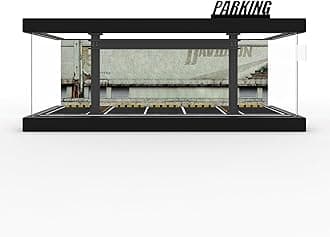 1/64 Diorama Plastic Display Case - Compatible with Hot Wheels Matchbox Mini GT Diecast Cars,for Model Car Display and Storage,Stackable Garage with LED Lights and Acrylic Cover (LM-Motor)