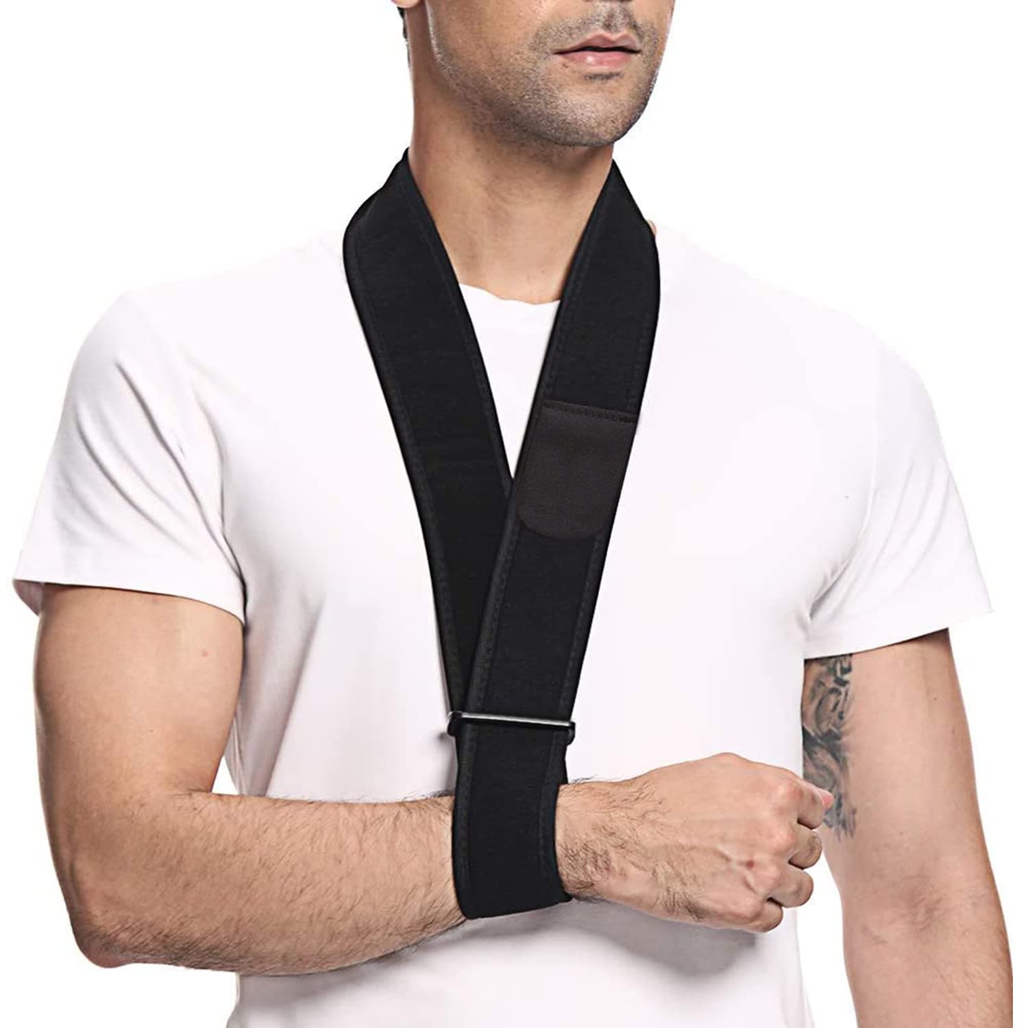 supregear Arm Sling, Adjustable Collar and Cuff Sling, Lightweight Simple Shoulder Immobilizer Arm Elbow Support Strap for Men Women, One Size Fits Most, Black