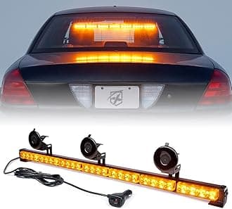 31.5 Inch Amber LED Emergency Traffic Advisor Strobe Light Bar, 21 Flashing Patterns w/Suction Cup Mount, Windshield Deck Caution Warning Hazard Safety Lightbar for Construction Vehicles Trucks