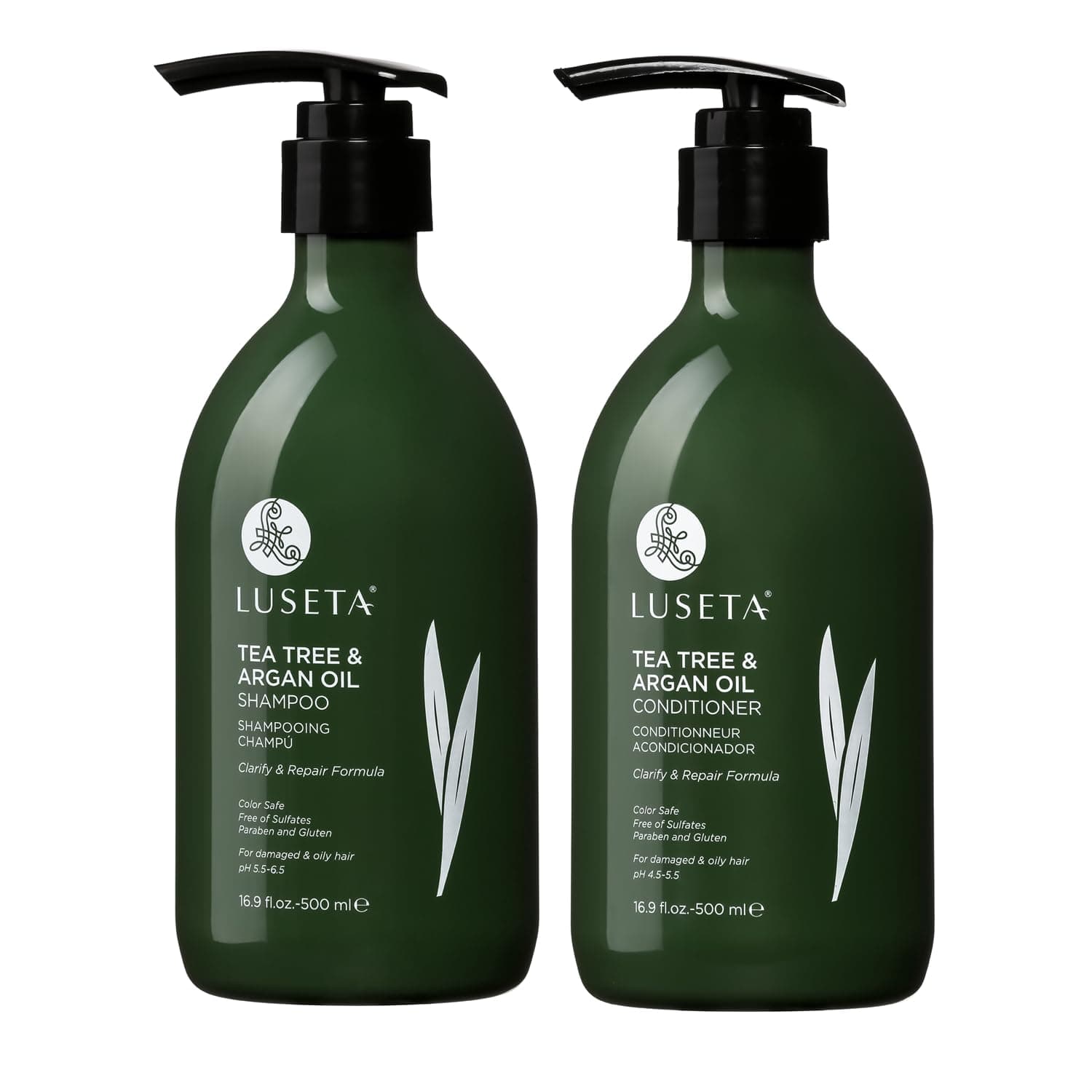 Luseta Shampoo and Conditioner Set with Tea Tree and Argan Oil for Oily Hair Clarifying, Fighting Dandruff Sulfate Paraben Free for Men and Women 2x16.9oz