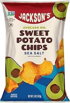 Jackson's Sweet Potato Kettle Chips with Sea Salt made with Premium Avocado Oil (5 oz, Pack of 12) - Allergen-friendly, Gluten Free, Peanut Free, Vegan, Paleo Friendly - Shark Tank Product