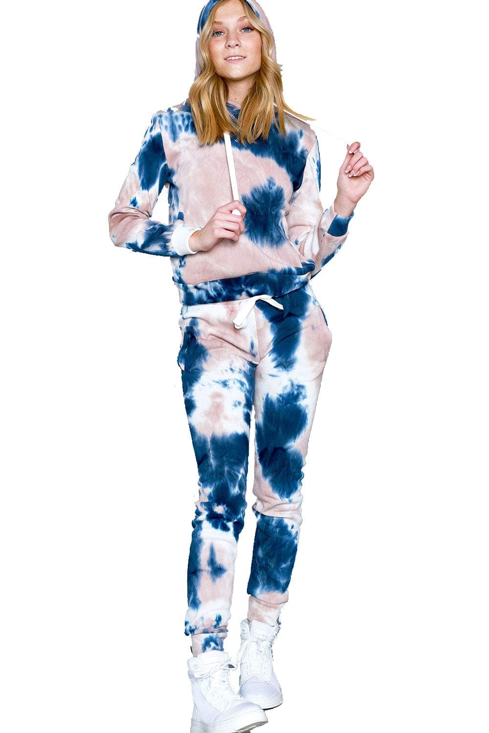 2BFREE Women's 2 Piece Tie Dye Sweatsuit Pullover Hoodie Set with Matching Jogger Outfit. (Blue Grey, s) green Small 266td