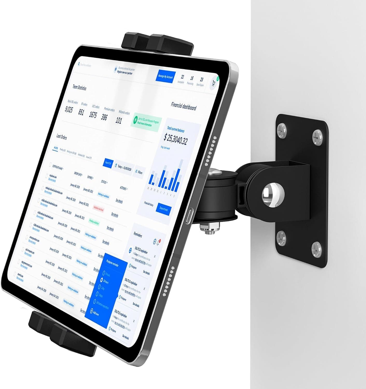 NALACAL iPad Wall Mount Holder, 360° Rotating Bracket with 180° Tilt Arm – Compatible with 4.7"-12.9" Devices Including iPad Pro, Mini, Air – Ideal for Home and Office Use