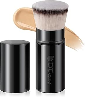 DUcare Retractable Kabuki Foundation Brush, Aluminum Handle Self Tanner Brush for Face, Flat Top Brush for Liquid Cream Powder Makeup, Travel Portable