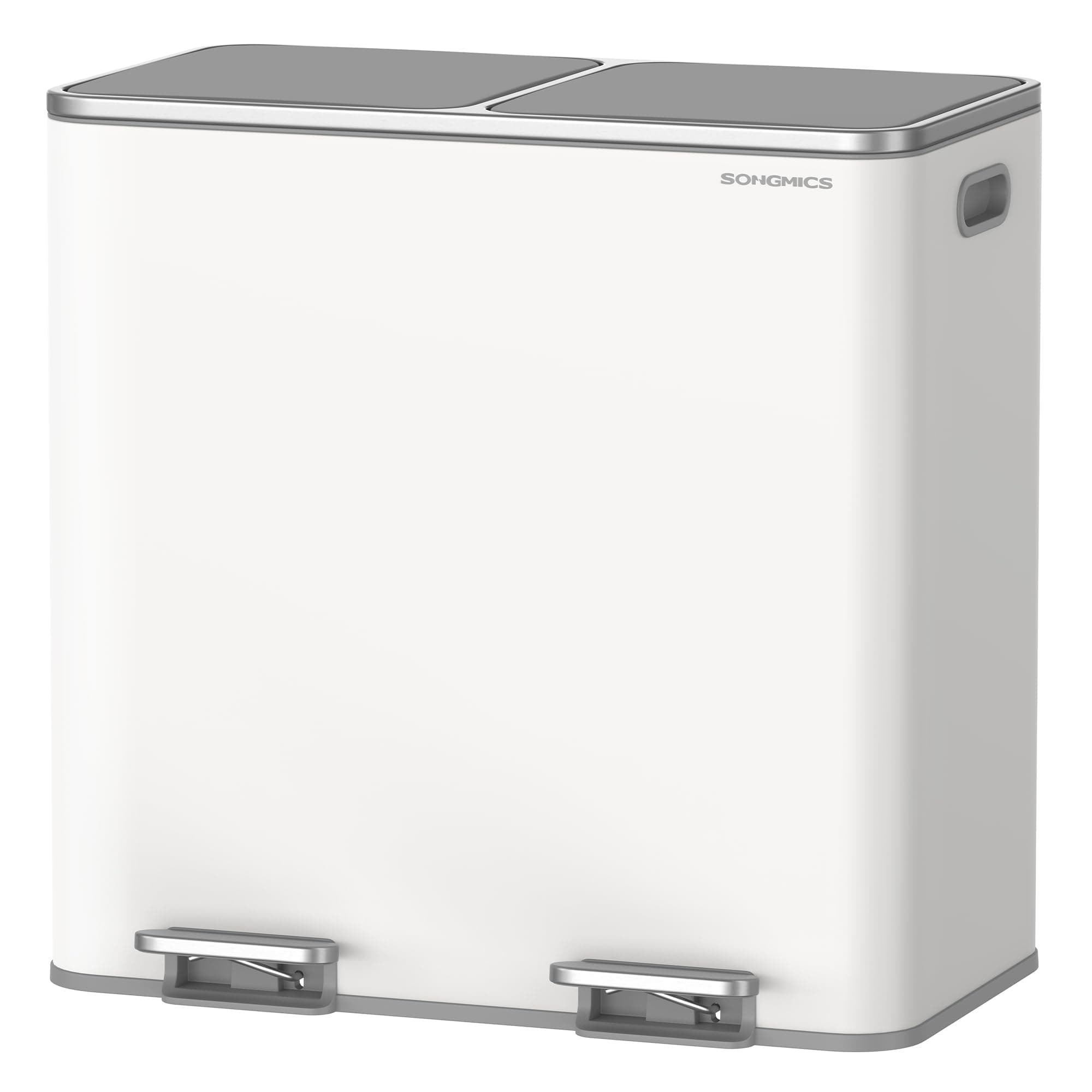SONGMICS Trash Can, 2 x 10.6 Gallon (2 x 40 L) Garbage Can for Kitchen, with 15 Trash Bags, 2 Compartments, Plastic Inner Buckets and Hinged Lids, Airtight, White and Gray ULTB730W80