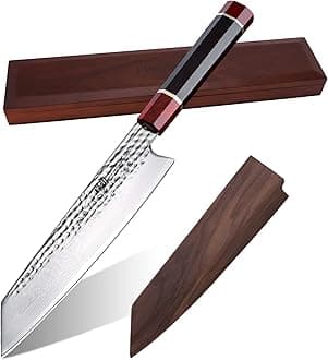 FINDKING Prestige Series Kiritsuke Knife with Walnut Cover, Japanese VG10 Damascus Steel Blade, Ebony Wood Octagonal Handle, Professional Sashimi Sushi Fish Knife (9 Inches, with Wooden Gift Box)