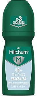 Mitchum Men’s Antiperspirant Deodorant, Roll-On Applicator, Unscented, 48HR Sweat & Odor Protection, Quick-Drying Formula, Dermatologist Tested, 3.4 oz