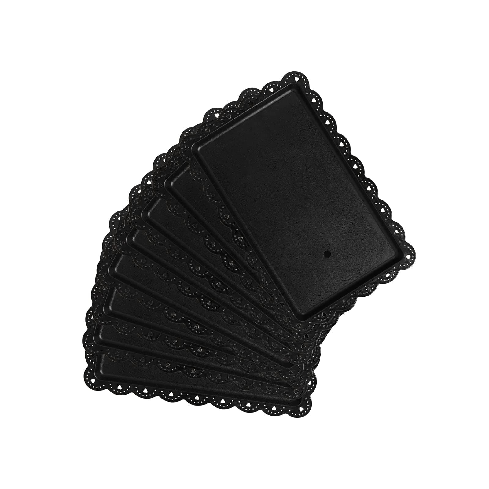 Plastic Serving Trays Food Tray - 14" x 9" Black Rectangle Serving Platter for Party | Cafeteria | Kitchen | Restaurant - Set of 4 Small Flat Trays for Dessert | Fruit | Cookie | Snack | Appetizer