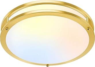 13 Inch LED Flush Mount Ceiling Light, Gold Kitchen Light Fixture with 2700K/3000K/4000K/5000K/6500K 5 Color Adjusted, Dimmable Modern Round LED Light for Bedroom Bathroom Living Room Laundry, 1-Pack