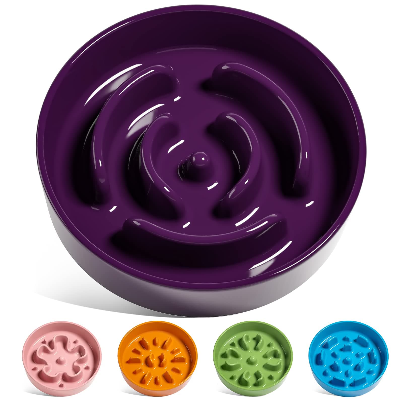 Ceramic Slow Feeder Dog Bowls Small Breed, 0.6 Cups Dog Food Dish for Fast Eaters, Puzzle Bowl for Small Dogs and Cats,Purple