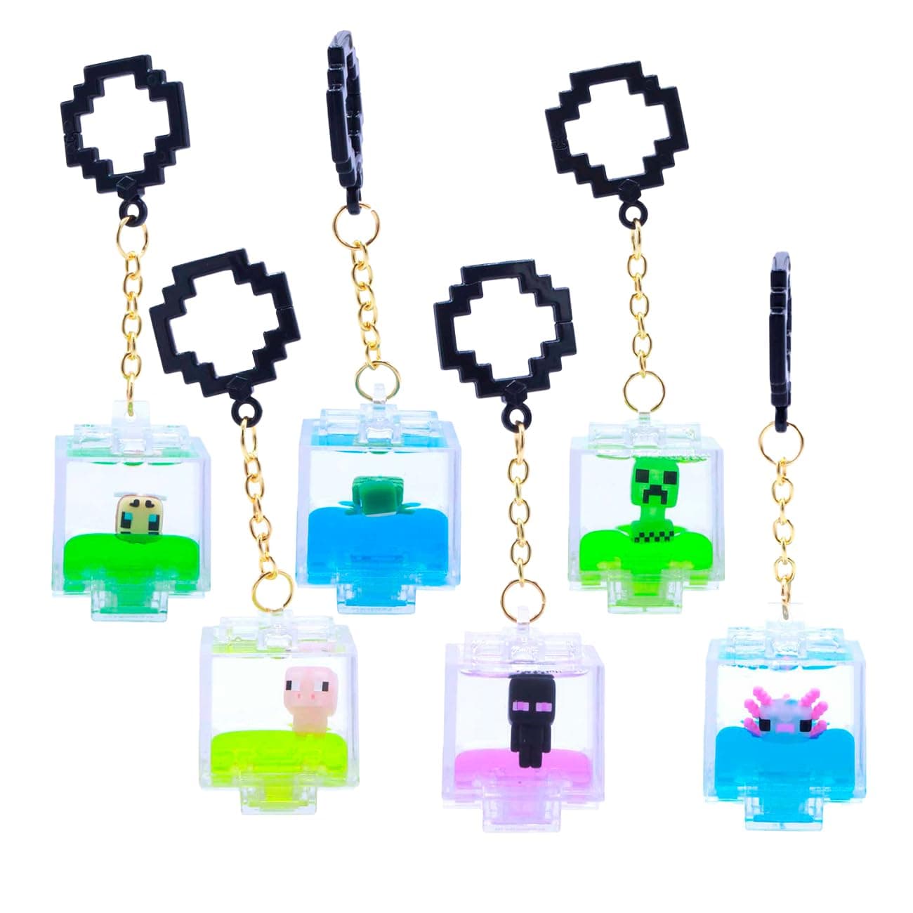 Just Toys Minecraft Charms Backpack Hanger – 2.5″ Liquid Capsule Blind Bag Clip-On with ONE Random Mini-Figure & Glow-in-the-Dark Surprise