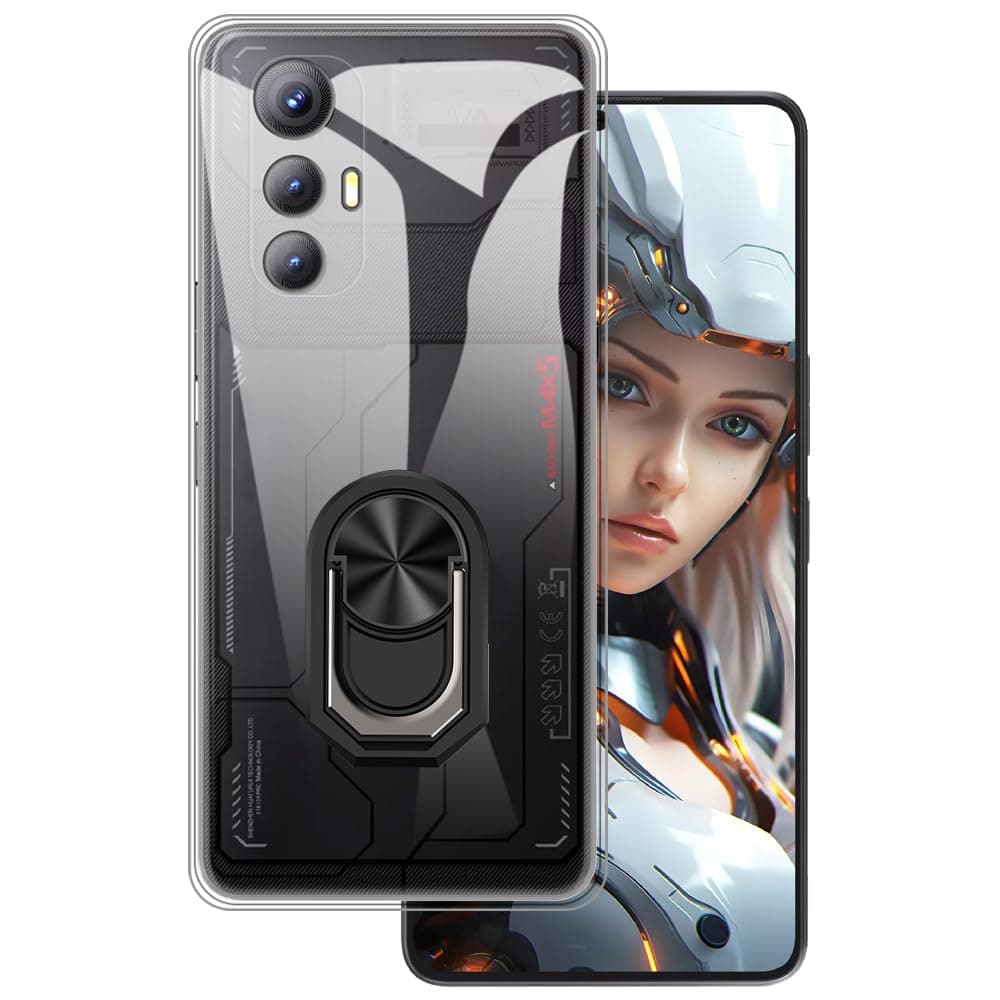 OAGELIM for Cubot Max 5 Ultra Thin Phone Case + Ring Holder Kickstand Bracket, Gel Pudding Soft Silicone Phone 6.95 inches (BlackRing-T)