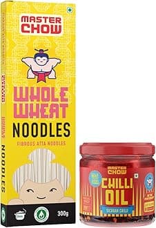 MasterChow Sichuan Chilli Oil Whole Noodle Pack - Spicy & Crunchy Chilli Oil Dip With Healthy Whole Wheat Noodles | 100% Veg & All Natural In Just 10 Minutes | Serves 4-5 Meals, 830 Gram