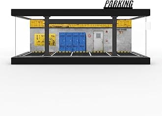 1/64 Diorama Plastic Display Case - Compatible with Hot Wheels Matchbox Mini GT Diecast Cars, for Model Car Display and Storage, Stackable Garage with LED Lights and Acrylic Cover (LM-ReShop)