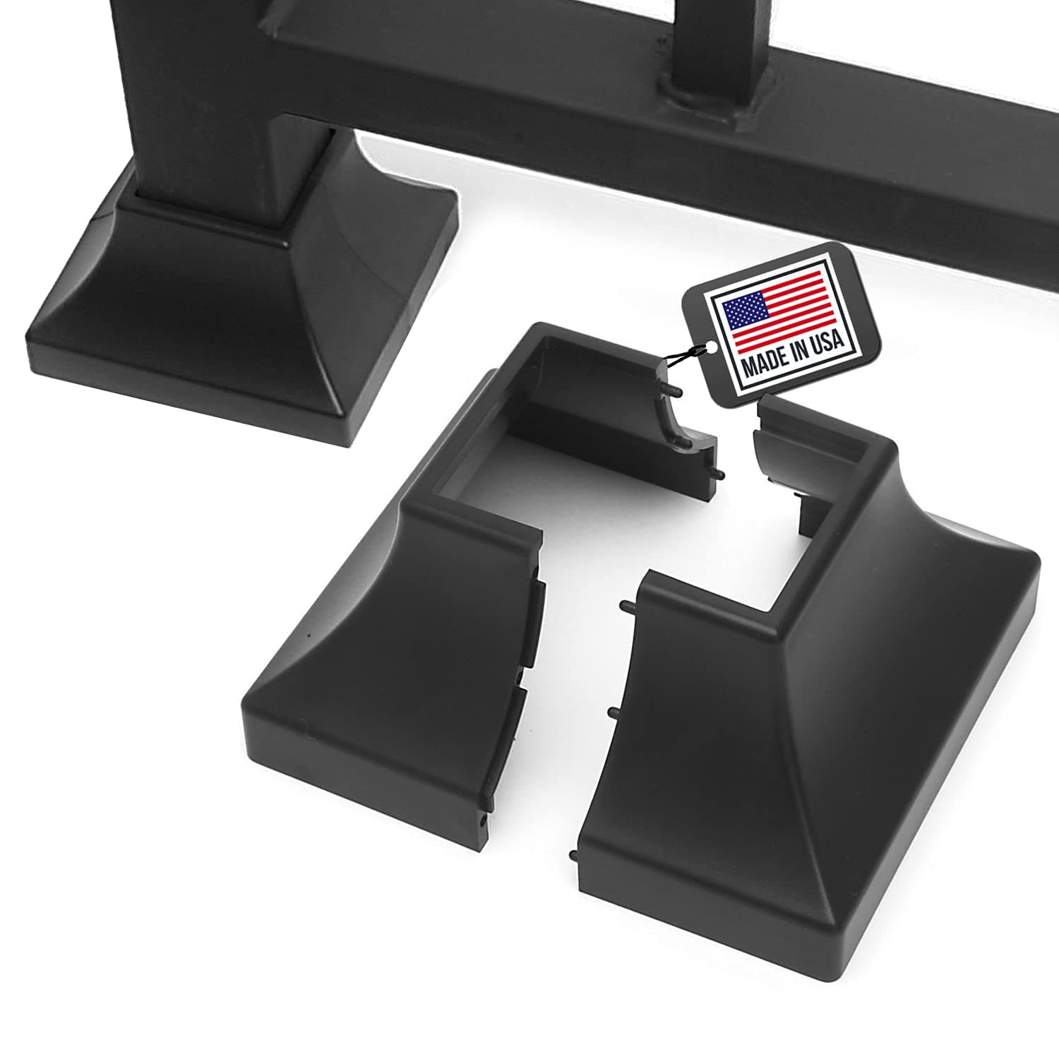 Simshoe Deck Post Base Cover – Durable, Snap-Together Shoe Base Instantly Transforms Hand & Stair Rail Feet – Porch, Stair & Deck Base Brackets Covers – UV-Resistant ABS Plastic (Black)