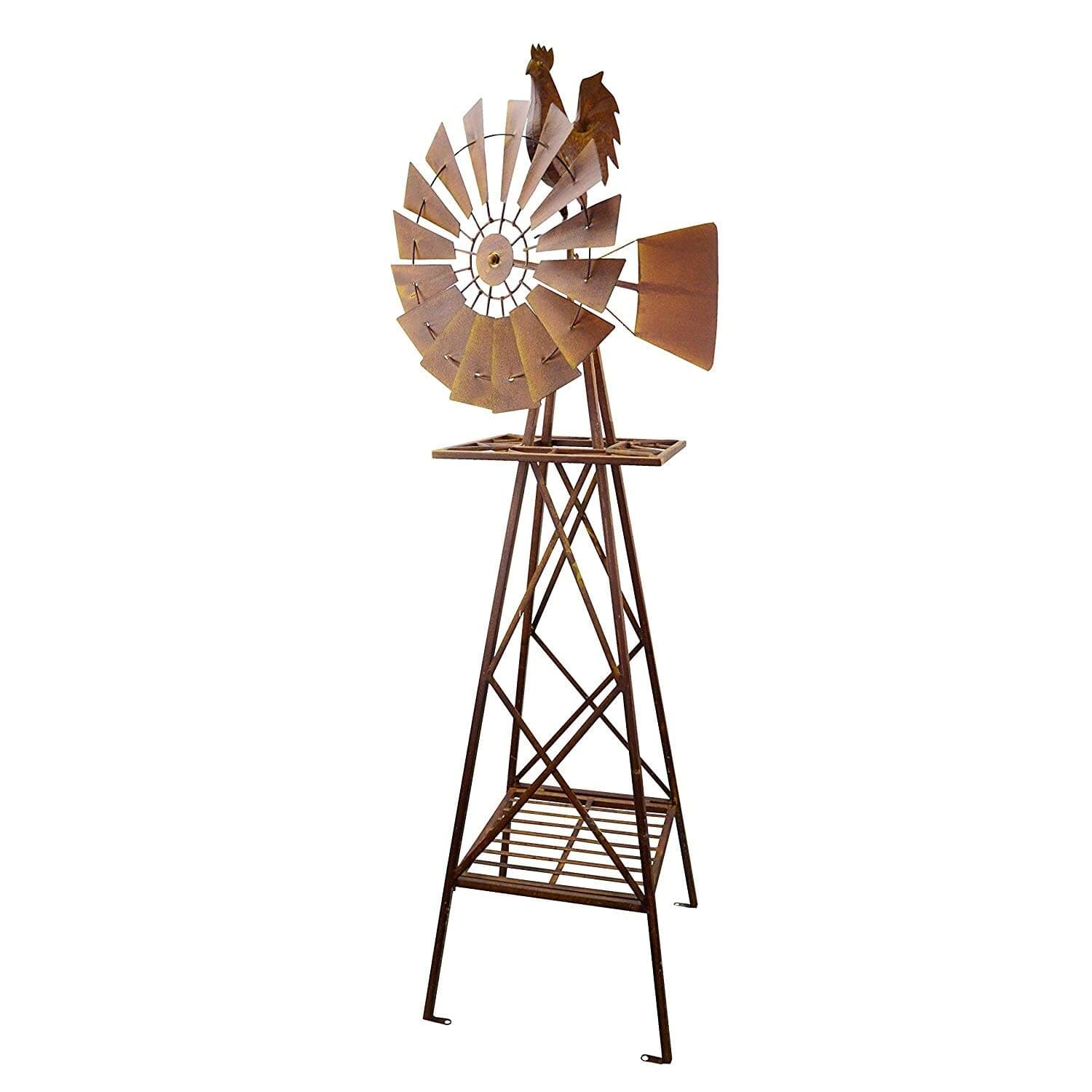 Windmill Wind Spinner Yard Art, 67 Inches Tall, Rustic Metal Rooster
