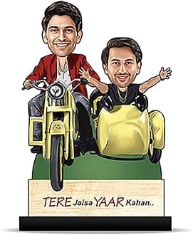Personalized Caricature Gifts for Friends on Bike | Best Friends Boys (Wooden_8 inch x 5 inch) CA0249