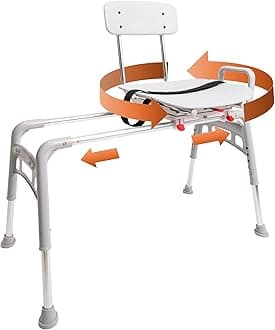 Eagle Health Supplies Sliding Shower Chair Tub Transfer Bench with Swivel Seat, FSA/HSA Eligible, Height Adjustable Shower Benches for Inside Shower, Ergo Shower Seat for Elderly and Disabled, 78668