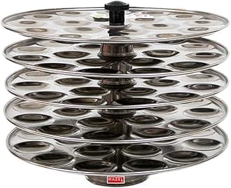 HAZEL Stainless Steel Mini Idli Maker Set – 5‑Plate Stand for 18 Idlis per Plate – Compact Idli Rack, Induction & Gas Compatible