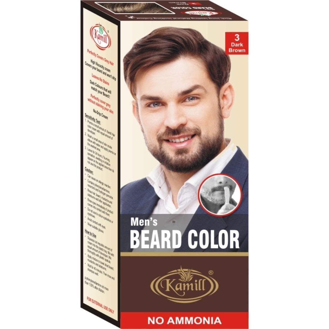Kamill Men Beard Color with No Ammonia, Easy Use, Maintain Color for Men’s Grooming, Natural Beard Color For Men (Pack Of 2, Dark Brown (Shade - 3)