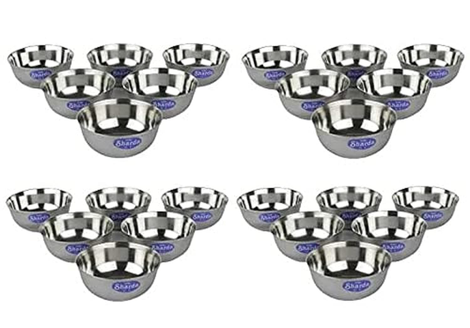Sharda Metals Stainless Steel Solid Curry Serving Bowls Vati Katori for Kitchen & Dining - Set of 24