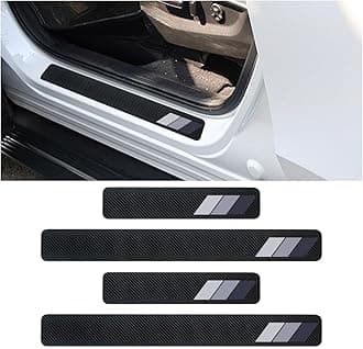 4PCS Tri-Color Door Sill Protectors, Carbon Fiber Door Threshold Protection, Front/Rear Door Sill Plate Step Guard, Anti-Scratch Entry Guard Sticker for Toyota Tacoma TRD 4Runner Tundra Rav4 (Black)
