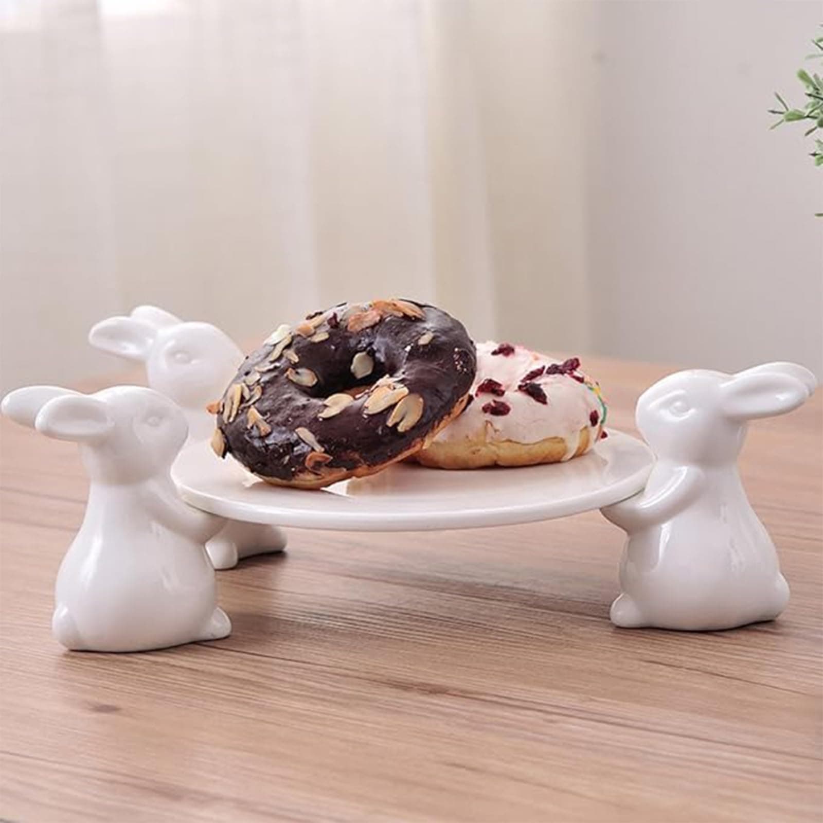 Bunny Rabbit Ceramic Plate,Dishes for Dessert Food Server Tray,Cute Cake Stand, Tableware Crafts Gift for Kitchenware Lovers,Wedding,Mother's Day Easter Day(3 Rabbit)